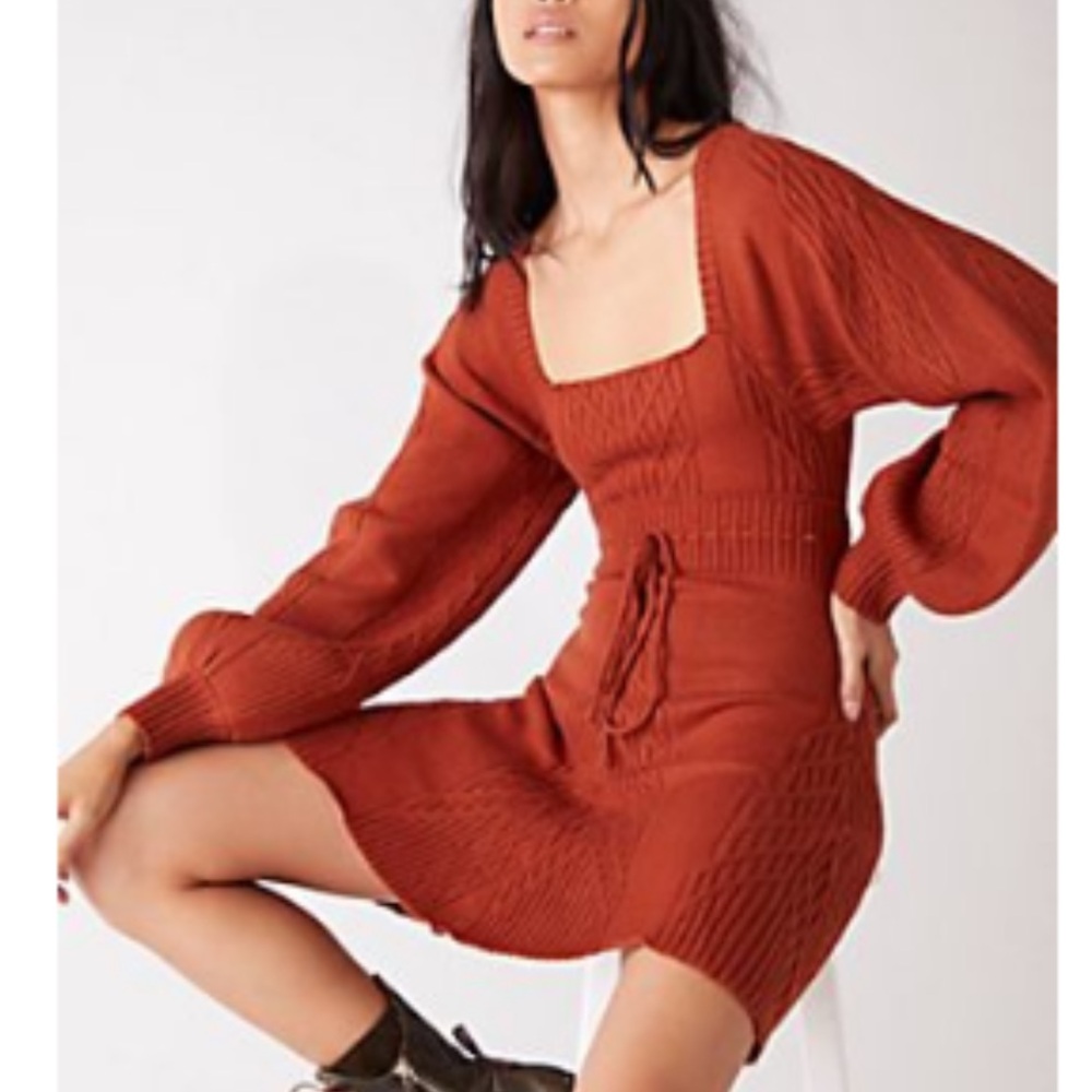 Free People Red Bishop Sleeve Mini Sundress NWT